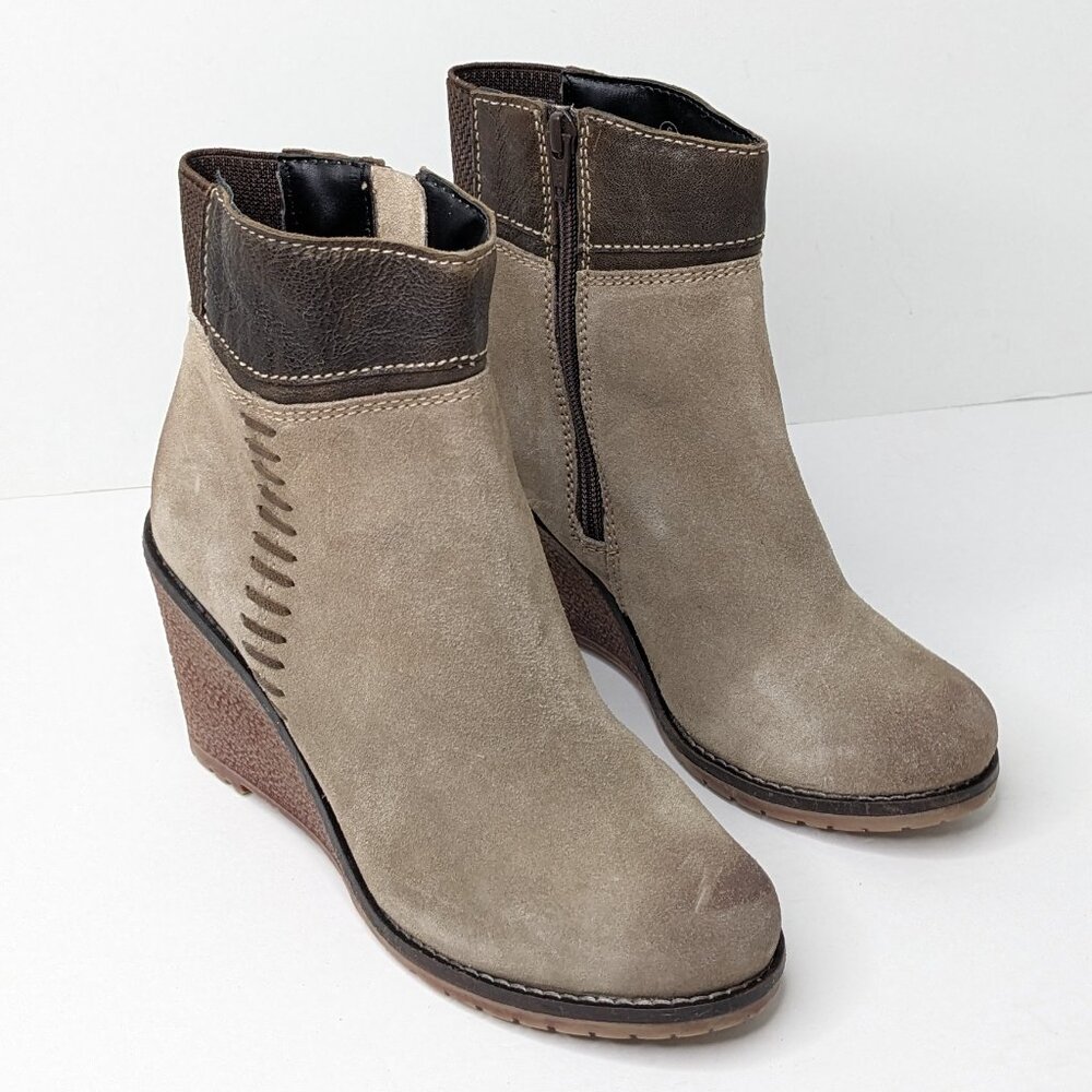 Enjoiya Ankle Wedge Booties, Taupe Suede, Women's 6